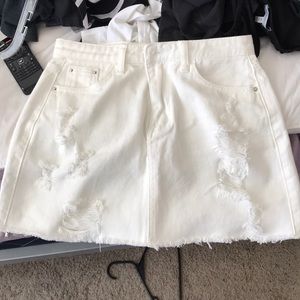 White distressed jean skirt